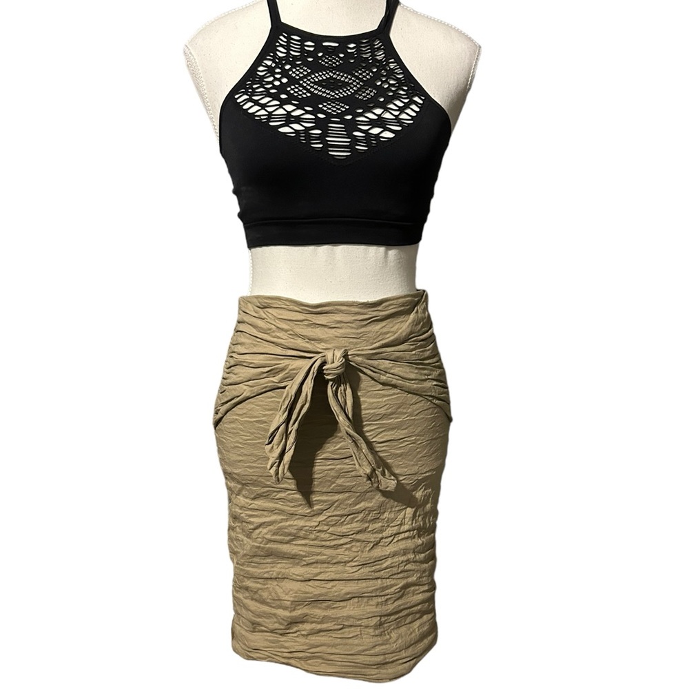 Nicole Miller Artlier Ruched Khaki Skirt
